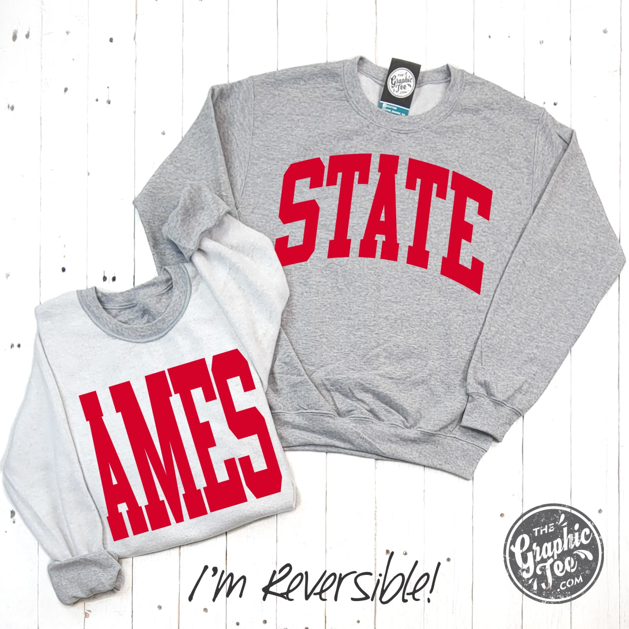 *WHOLESALE* Ames/State Reversible Sport Grey Crewneck Sweatshirt