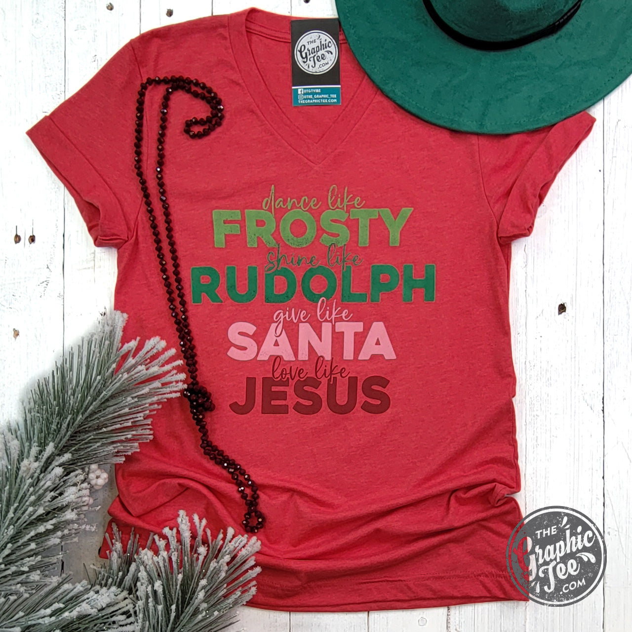 *WHOLESALE* Dance Like Frosty Love Like Jesus Heather Red Short Sleeve V Neck Tee