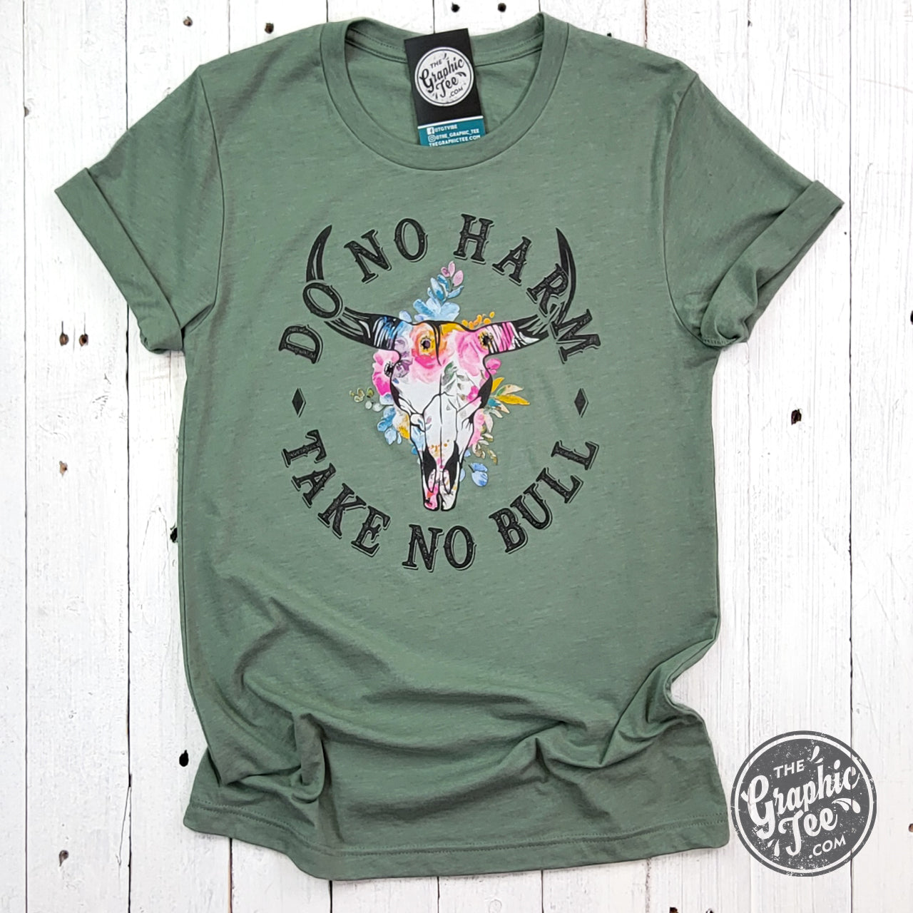 *WHOLESALE* Do No Harm Take No Bull Heather Sage Crewneck Short Sleeve Tee