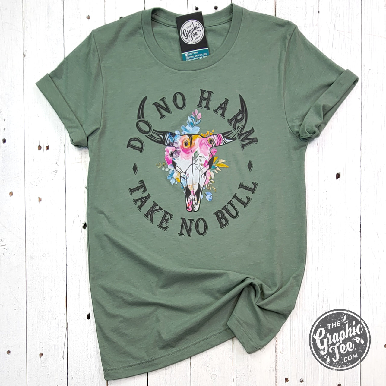 *WHOLESALE* Do No Harm Take No Bull Heather Sage Crewneck Short Sleeve Tee