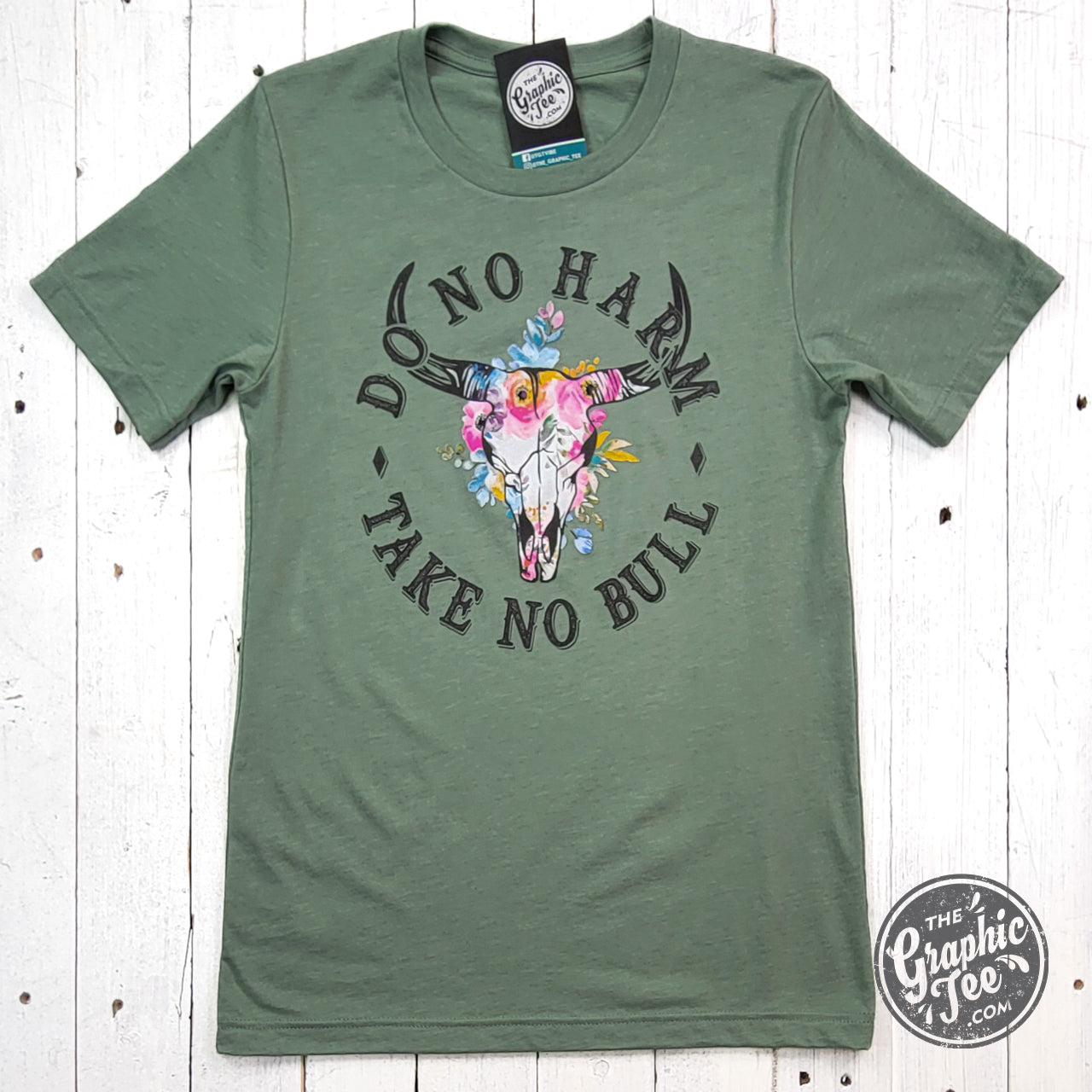 *WHOLESALE* Do No Harm Take No Bull Heather Sage Crewneck Short Sleeve Tee