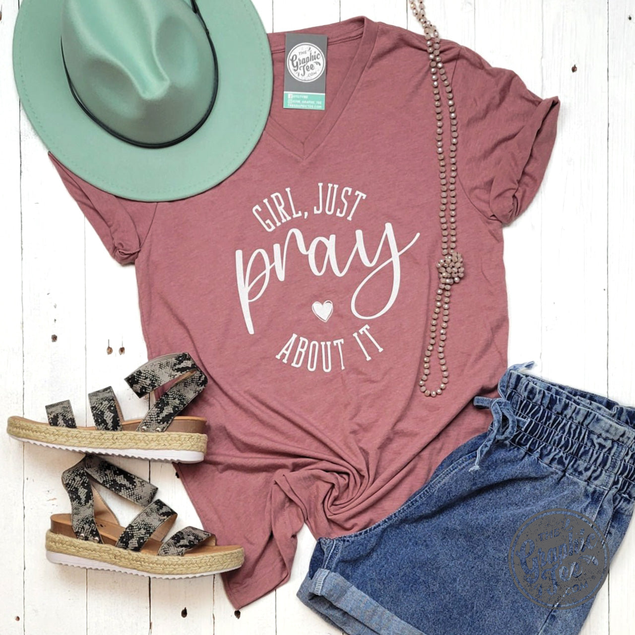 *WHOLESALE* Girl Just Pray About It Heather Mauve Unisex V Neck Tee