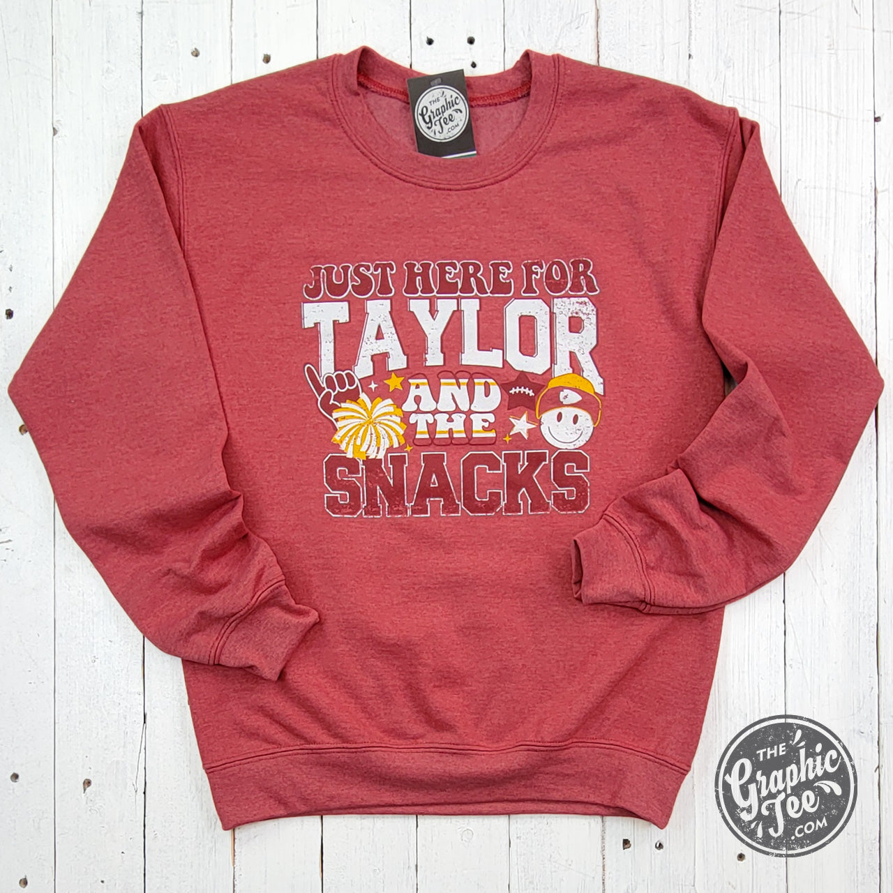 *WHOLESALE* Just Here For Taylor And The Snacks Heather Sport Scarlet Crewneck Sweatshirt