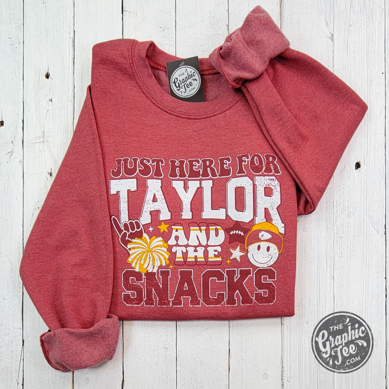 *WHOLESALE* Just Here For Taylor And The Snacks Heather Sport Scarlet Crewneck Sweatshirt