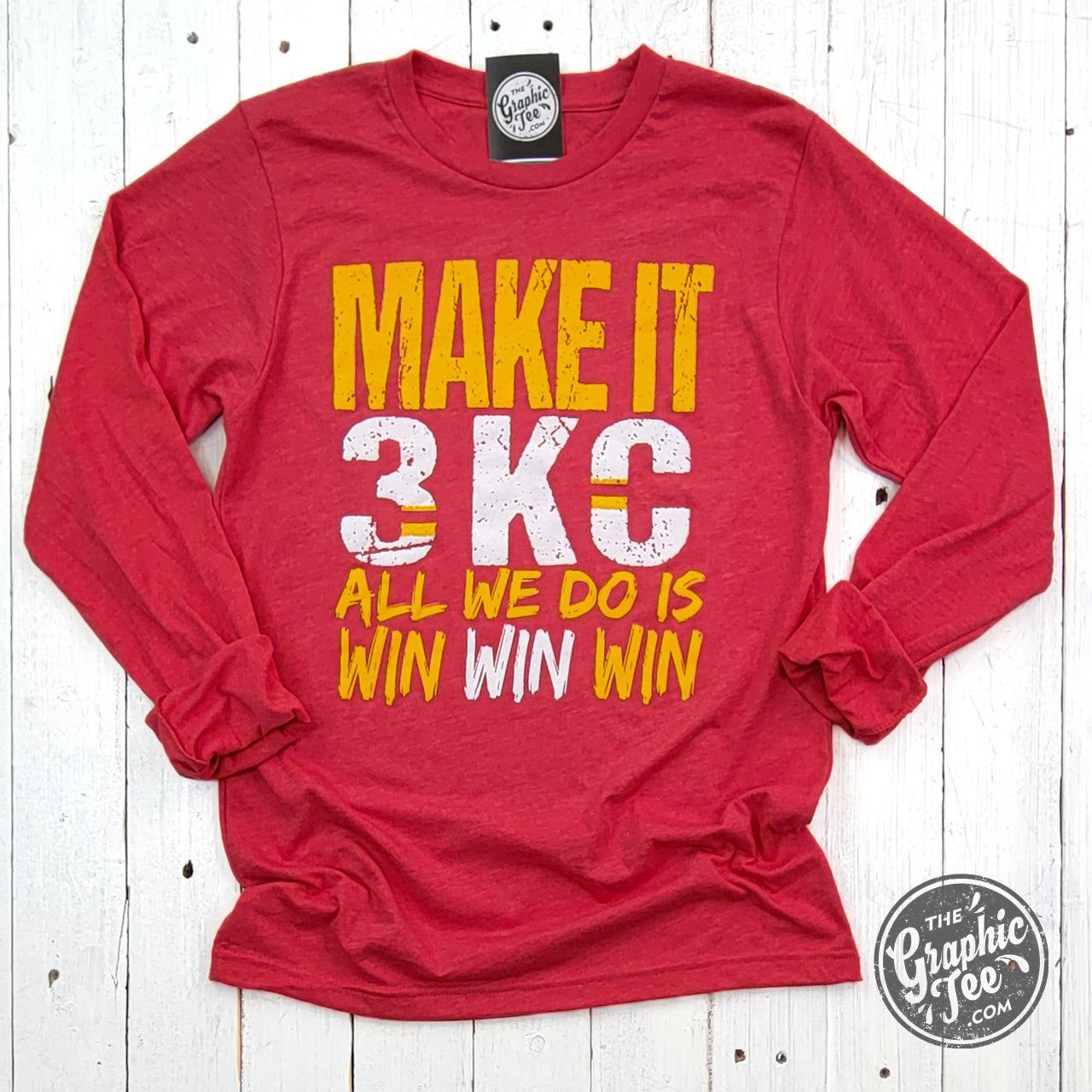*WHOLESALE* KC Make It 3 All We Do Is Win Win Win Heather Red Long Sleeve Tee