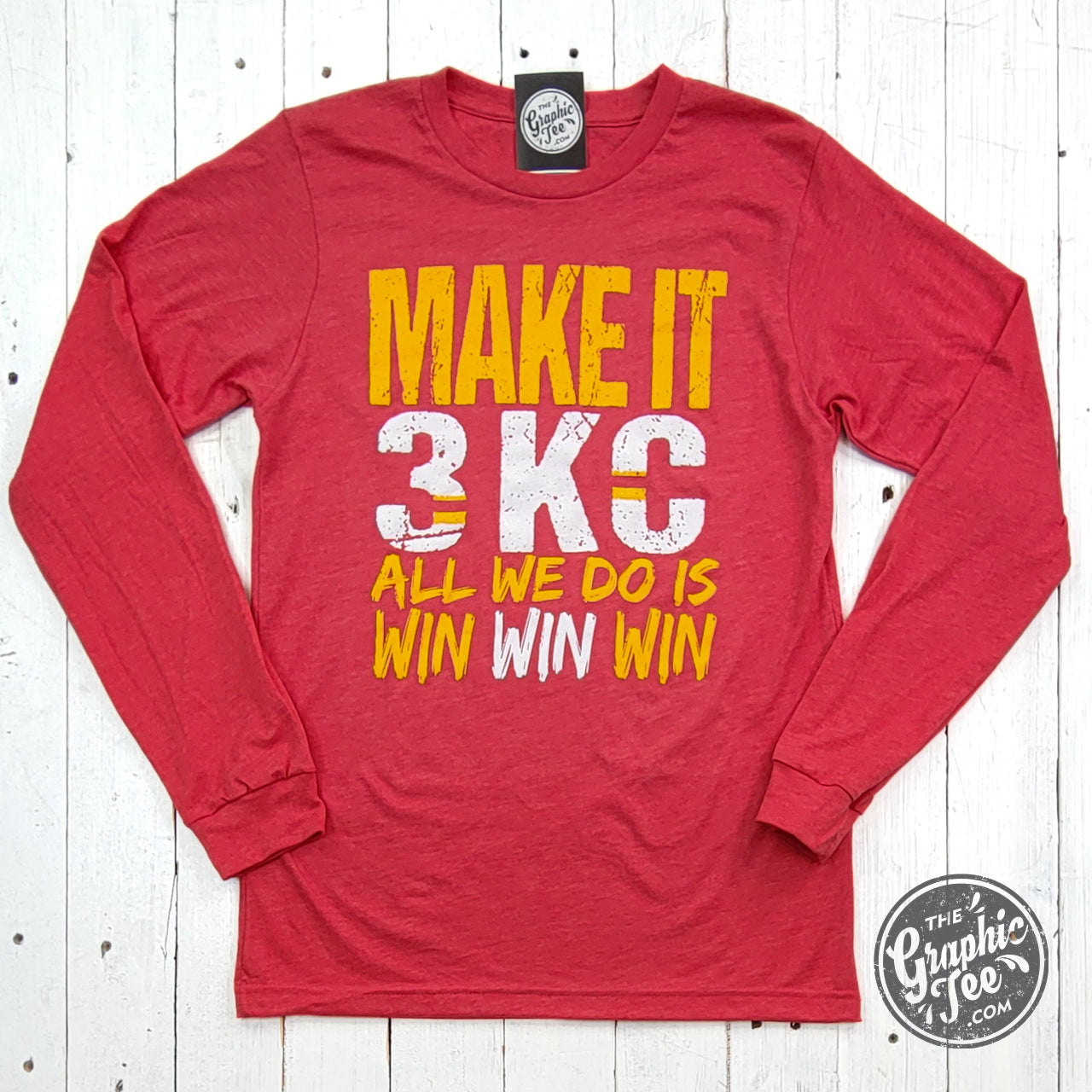 *WHOLESALE* KC Make It 3 All We Do Is Win Win Win Heather Red Long Sleeve Tee