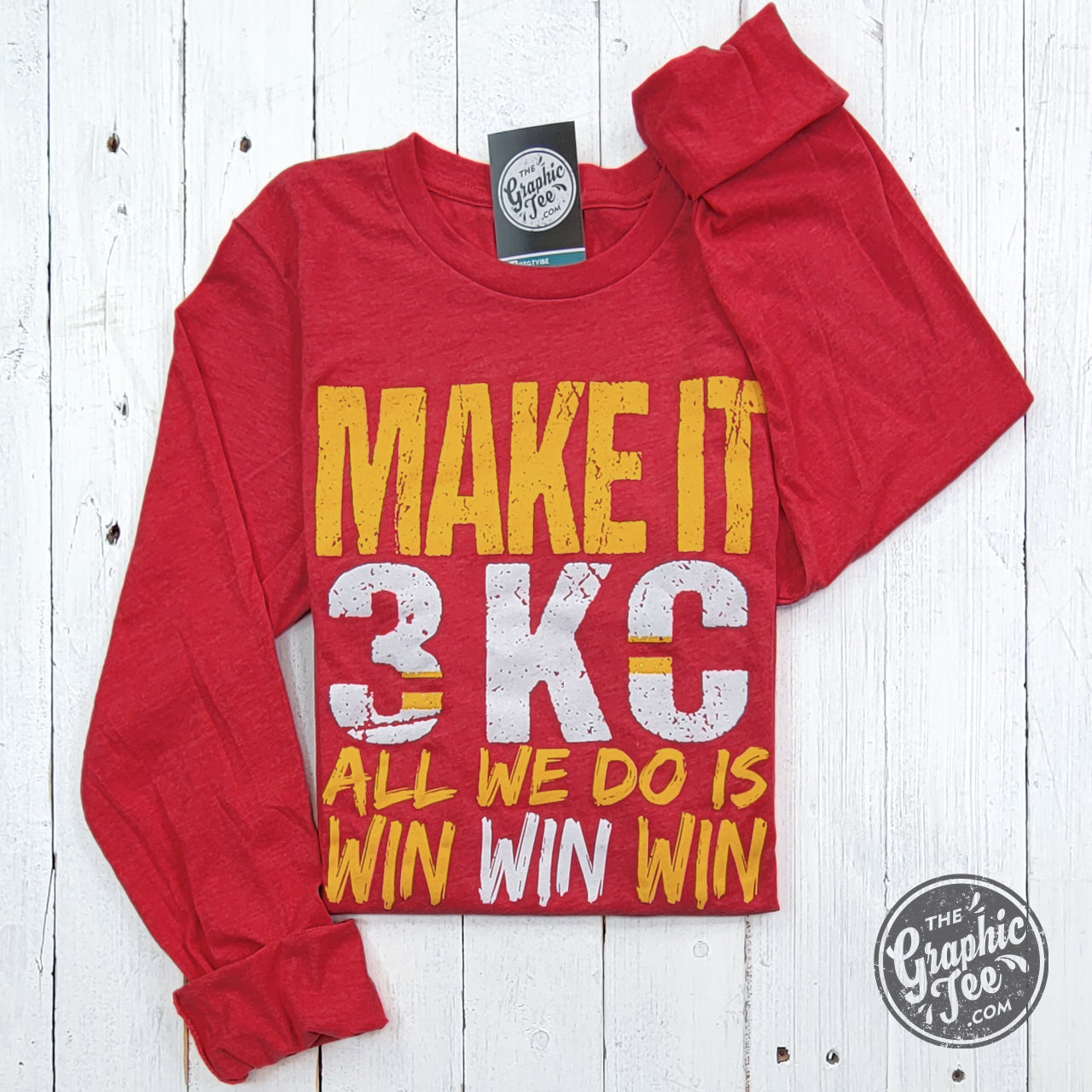 *WHOLESALE* KC Make It 3 All We Do Is Win Win Win Heather Red Long Sleeve Tee