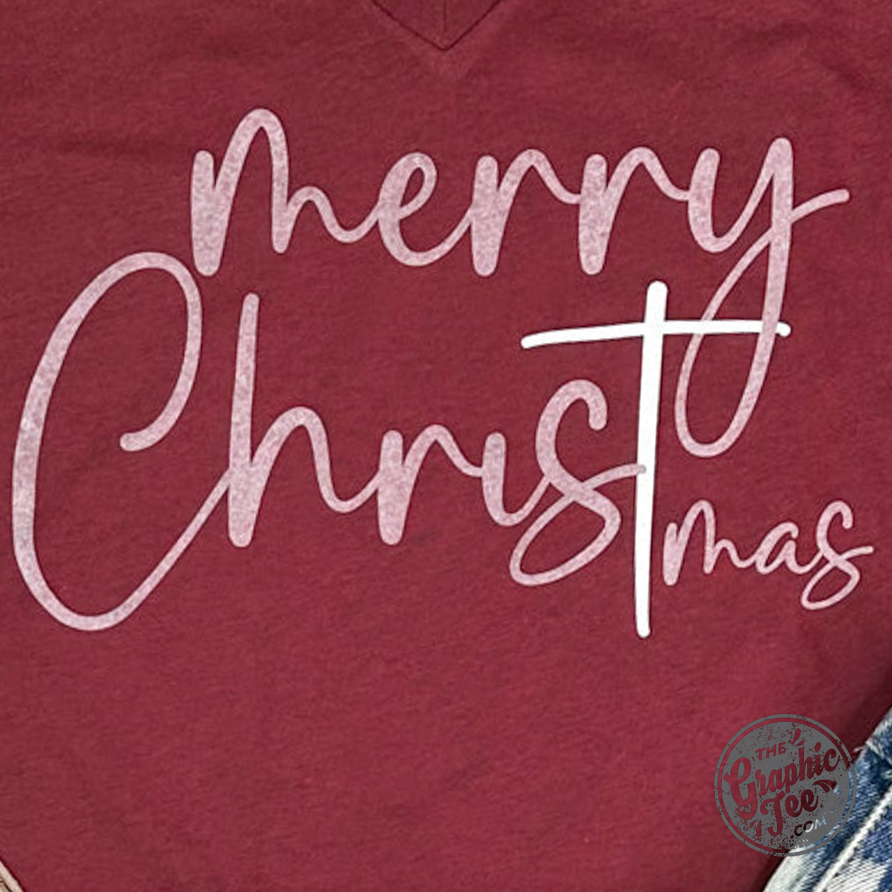 *WHOLESALE* Merry ChrisTmas Heather Cardinal V Neck Short Sleeve Unisex Tee