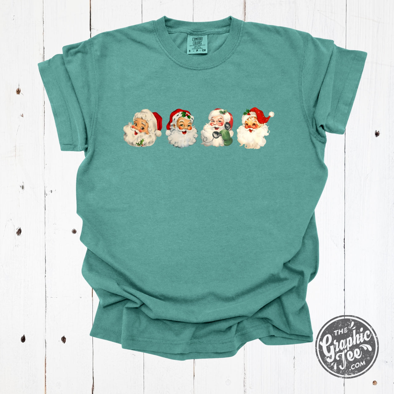 *WHOLESALE* Santa Faces Emerald Comfort Colors Short Sleeve Crew Neck Tee