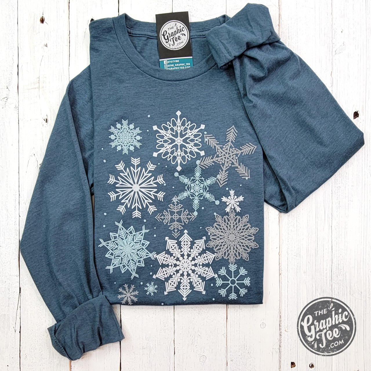 *WHOLESALE* Snowflakes Heather Slate Long Sleeve Crew Neck Tee