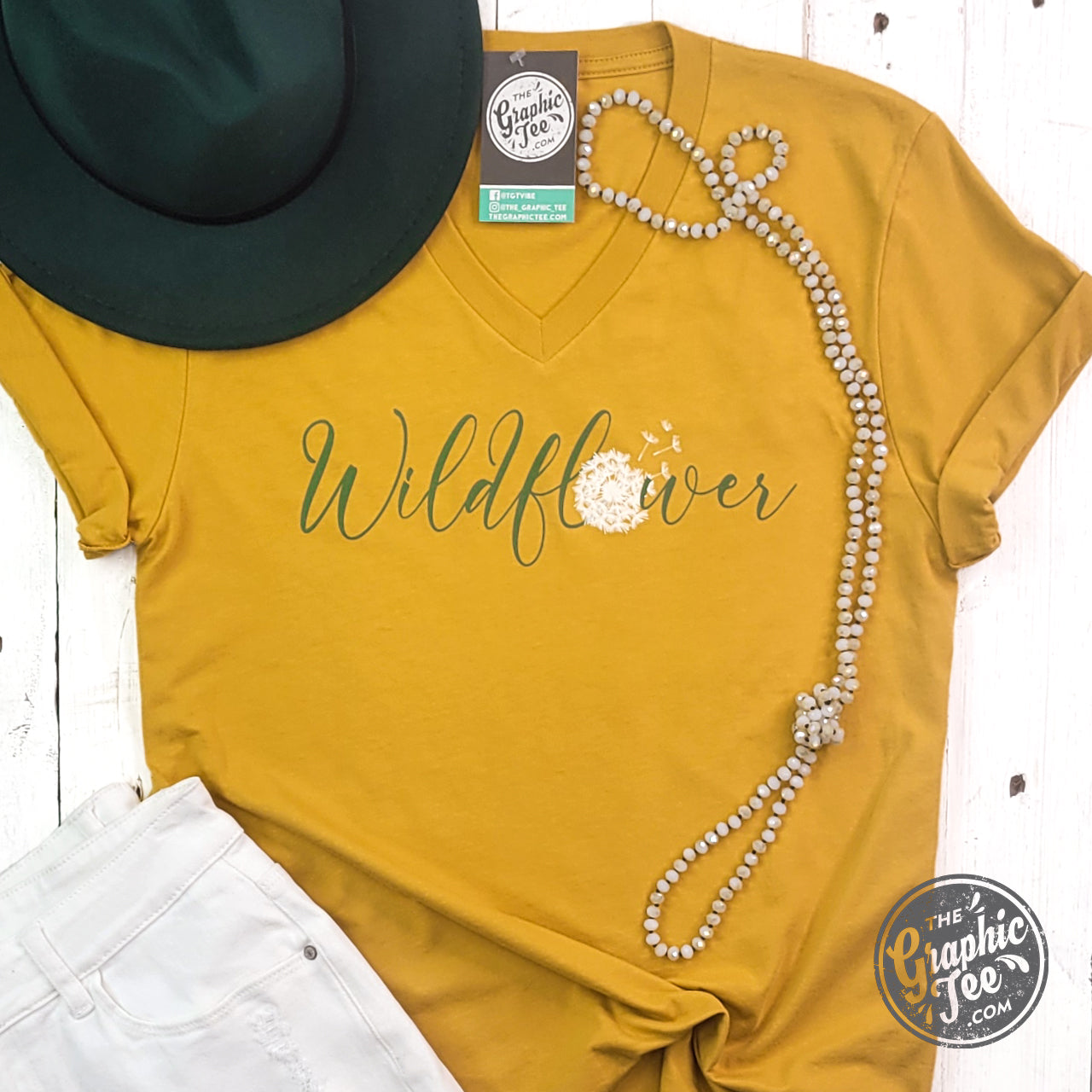 *WHOLESALE* Wildflower Dandelion Mustard V Neck Short Sleeve Tee