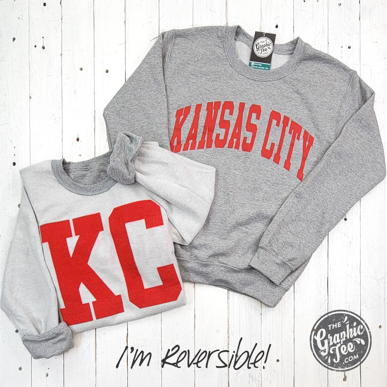 WHOLESALE* Kansas City Reversible Sport Grey Crewneck Sweatshirt