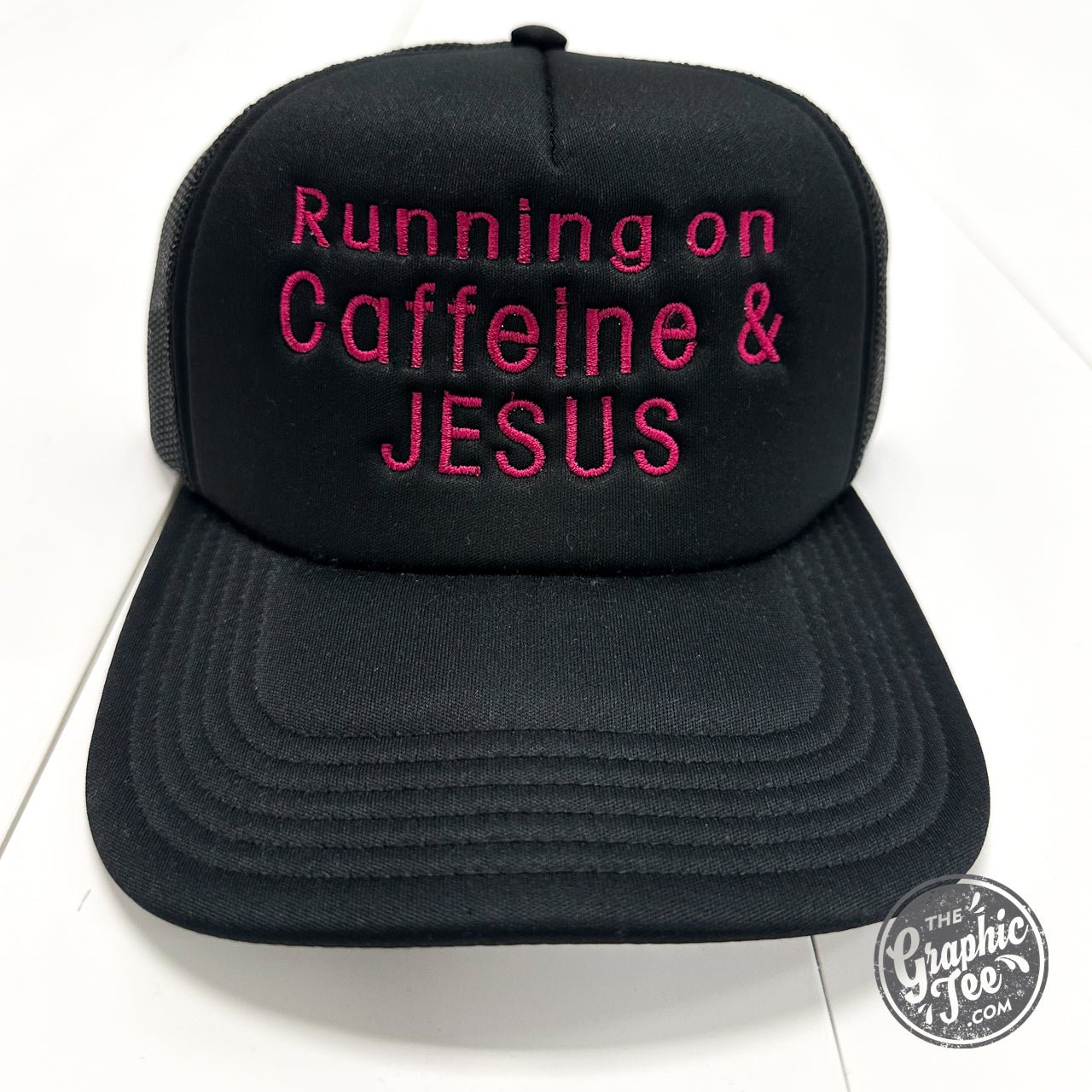 Running on Caffeine and Jesus Foam Trucker Cap - The Graphic Tee