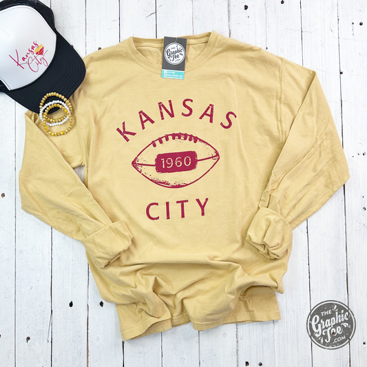 *WHOLESALE* Vintage KC Football Comfort Wash Artisian Gold Long Sleeve