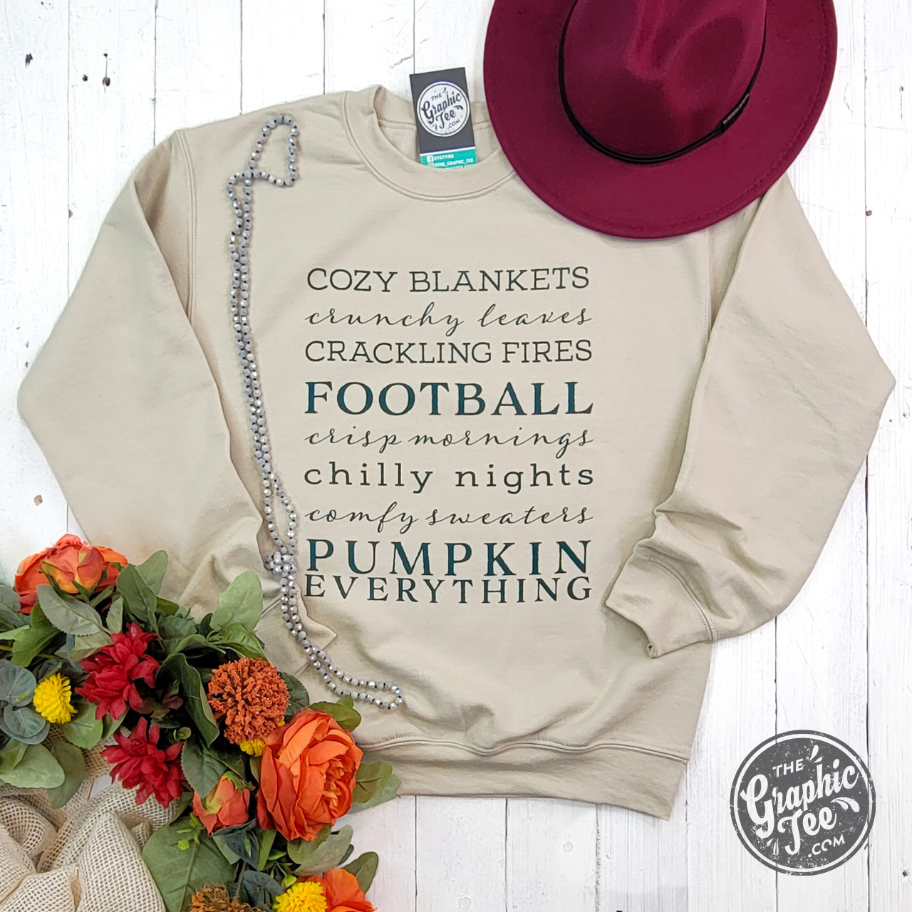 *WHOLESALE* Autumn Words Cozy Sand Crewneck Sweatshirt