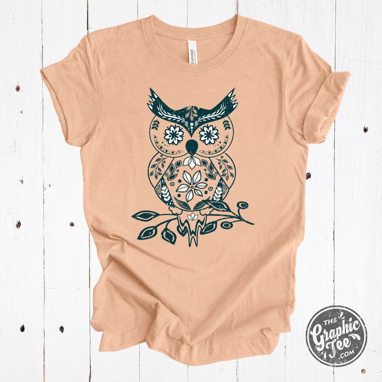 *WHOLESALE* Boho Owl Heather Peach Short Sleeve Tee