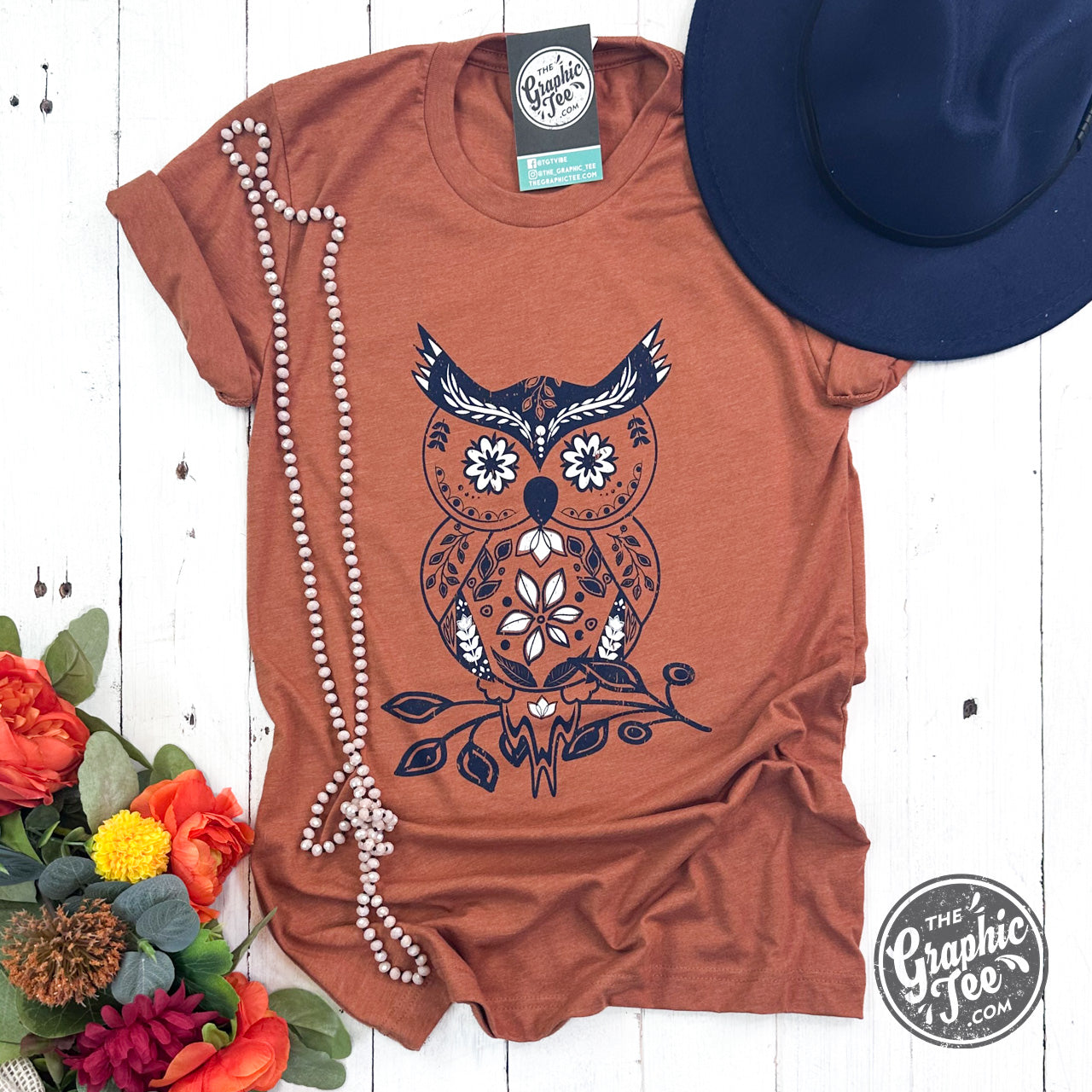 *WHOLESALE* Boho Owl Heather Autumn Short Sleeve Tee