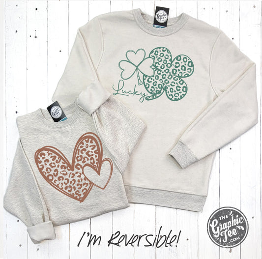 *WHOLESALE* Reversible Hearts to Shamrocks Cheetah Print Crewneck Sweatshirt