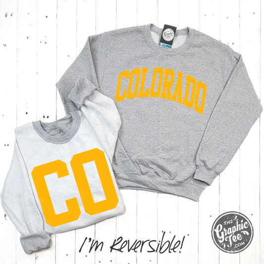 *WHOLESALE* Colorado Gold Print Reversible Sport Grey Crewneck Sweatshirt
