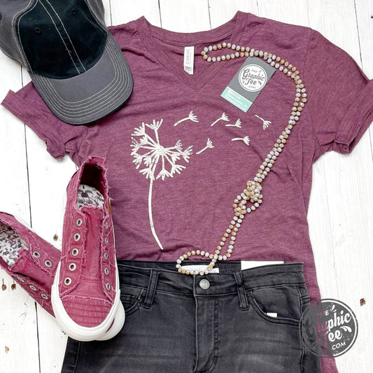 *WHOLESALE* Dandelion Maroon Triblend V Neck Short Sleeve Tee