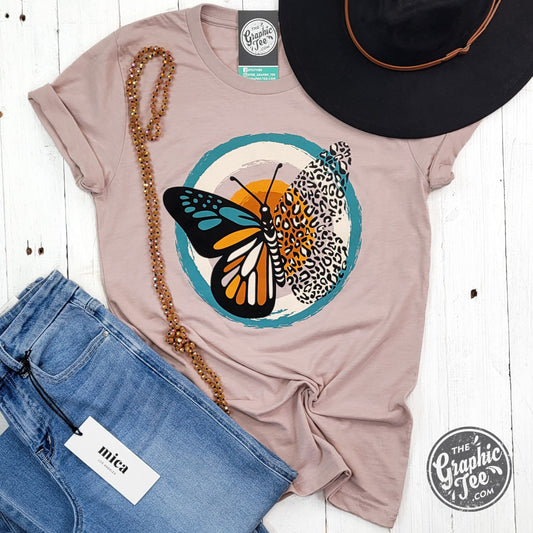 *WHOLESALE* Fall Butterfly Heather Pink Gravel Short Sleeve Tee