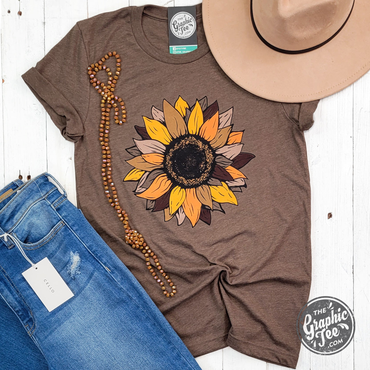 *WHOLESALE* Fall Sunflower Heather Brown Short Sleeve Tee