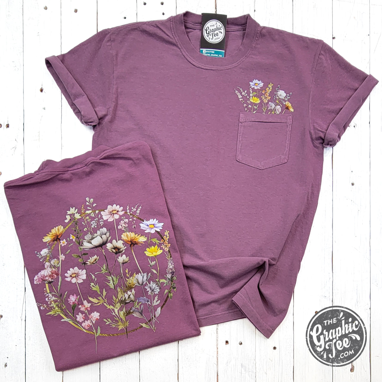 Everlasting Wildflower Berry Comfort Colors Pocket Short Sleeve Tee