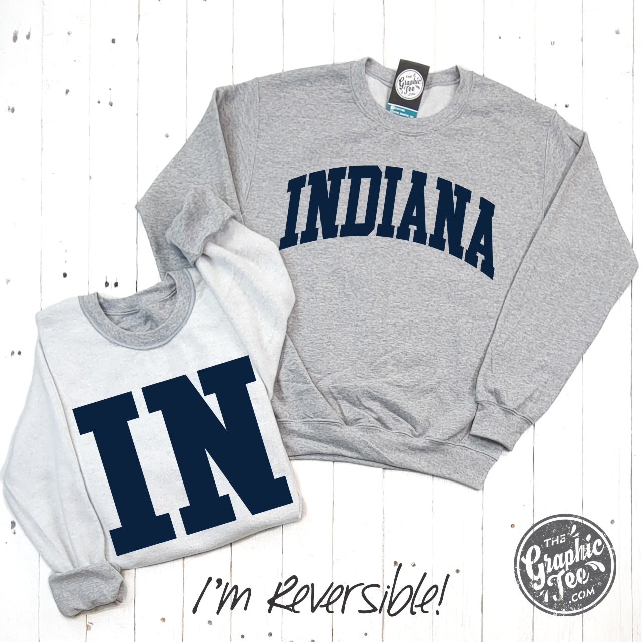 *WHOLESALE* Indiana Navy Print Reversible Sport Grey Crewneck Sweatshirt
