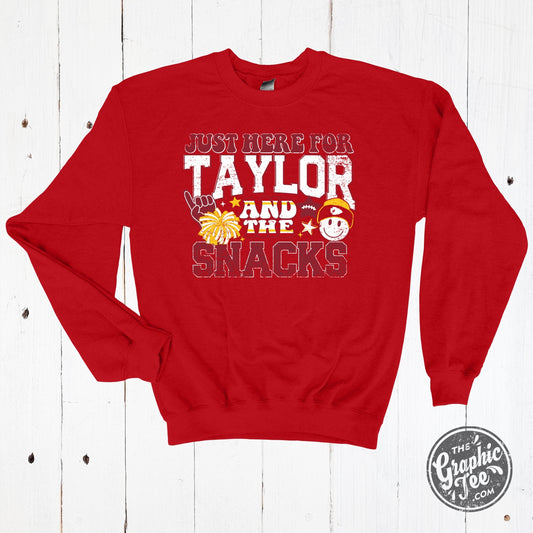 *WHOLESALE* YOUTH Just here for Taylor and the Snacks Heather Sport Scarlet Crewneck Sweatshirt