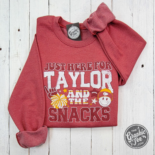 *WHOLESALE* Just Here For Taylor And The Snacks Heather Sport Scarlet Crewneck Sweatshirt