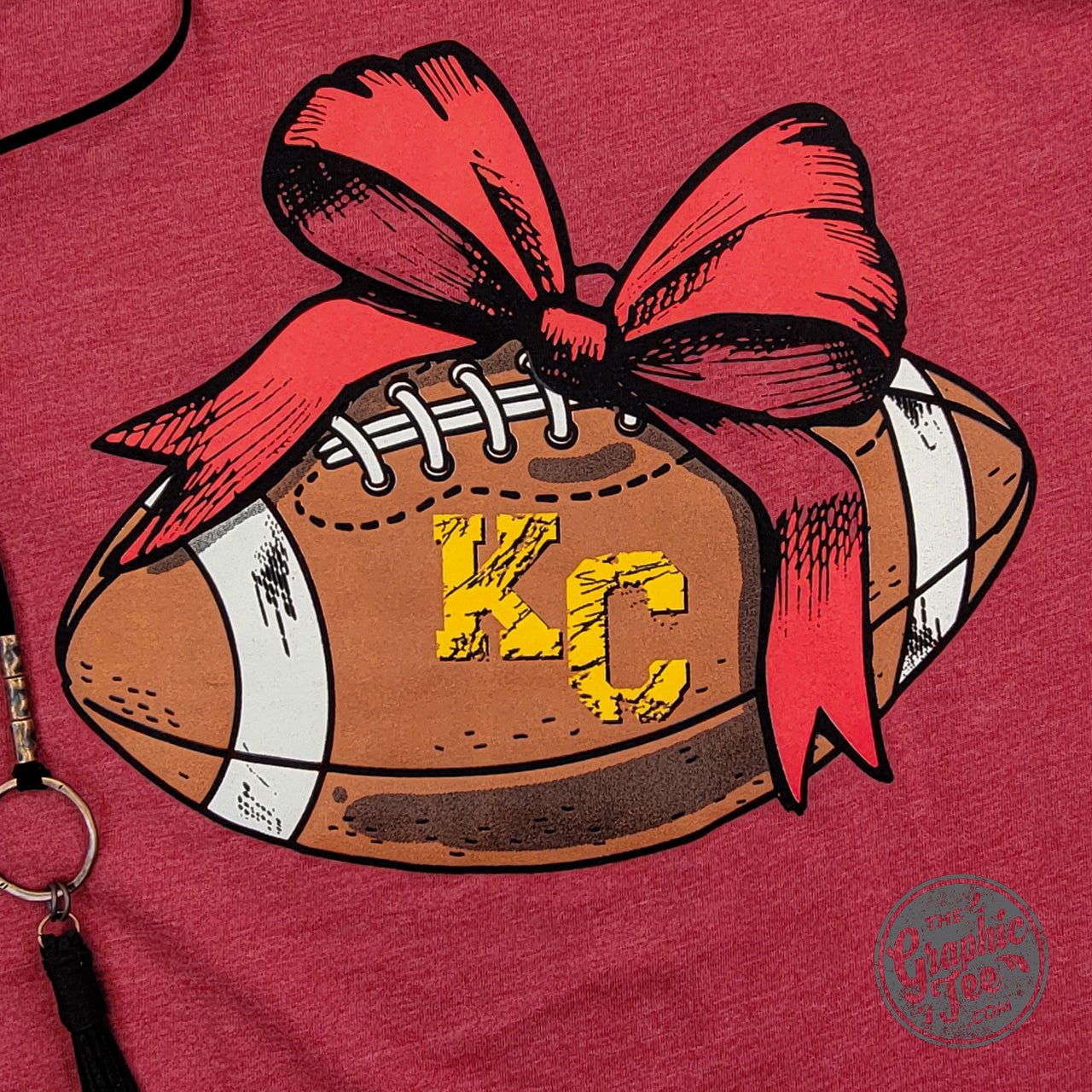 *WHOLESALE* KC Football Bow Heather Cardinal Short Sleeve Crewneck Tee