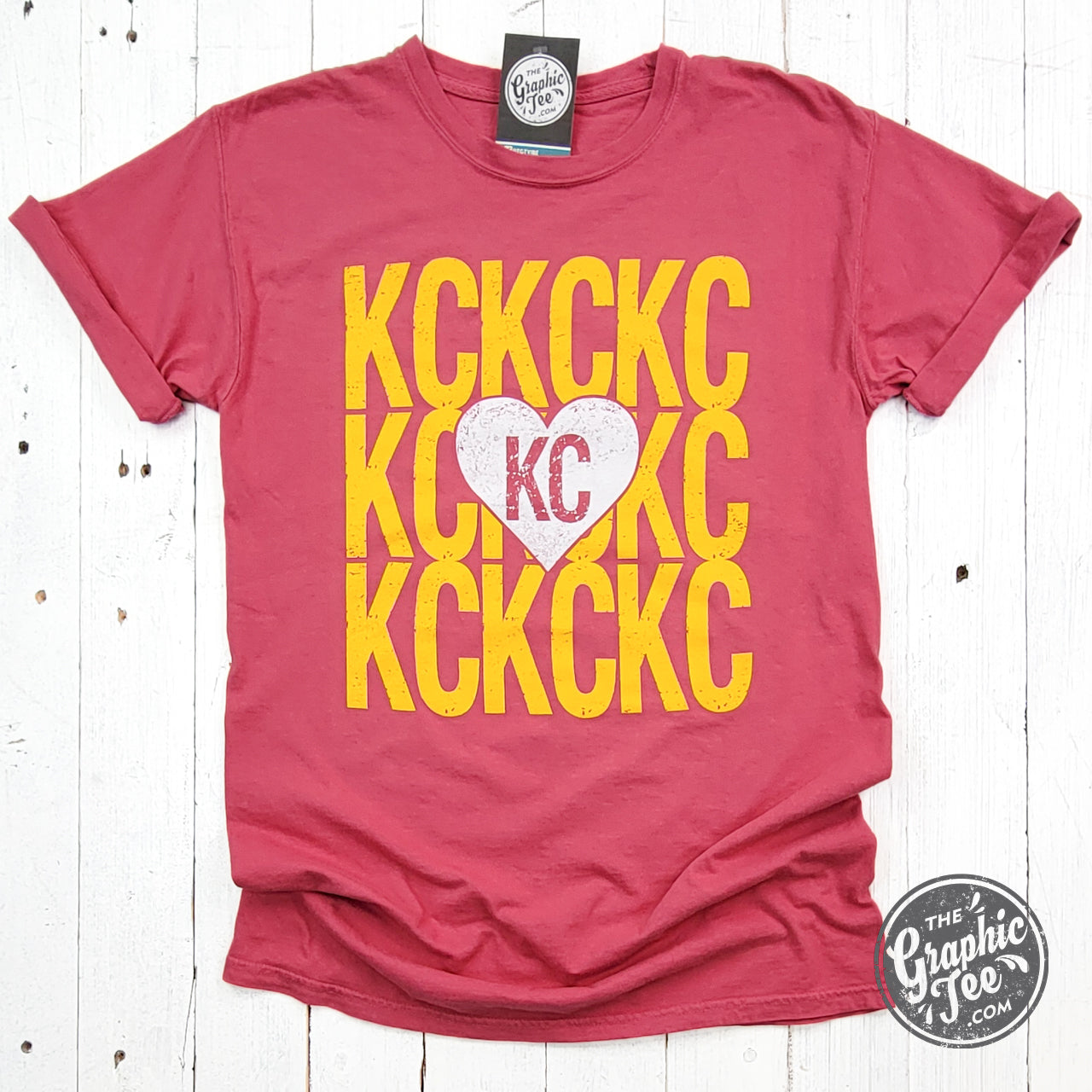 *WHOLESALE* KC KC KC Heart Crimson Comfort Wash Short Sleeve Crew Neck Tee