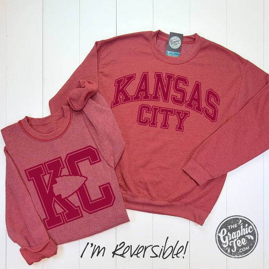 *WHOLESALE* Kansas City Arrowhead Reversible Heather Scarlet Crewneck Sweatshirt