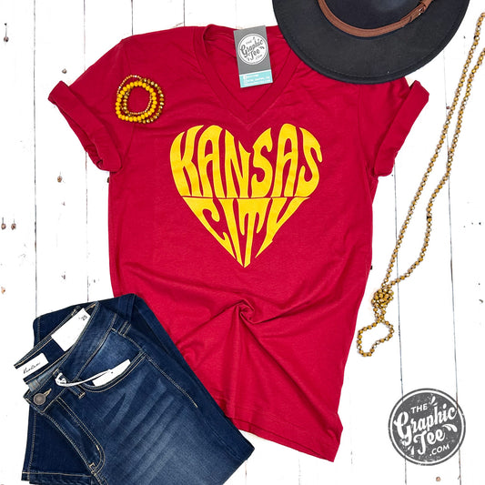 *WHOLESALE* Kansas City Heart Red V Neck Unisex Short Sleeve Tee