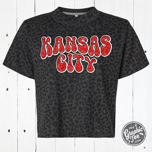 *WHOLESALE* Kansas City Glitter Ladies Leopard Boxy Tee