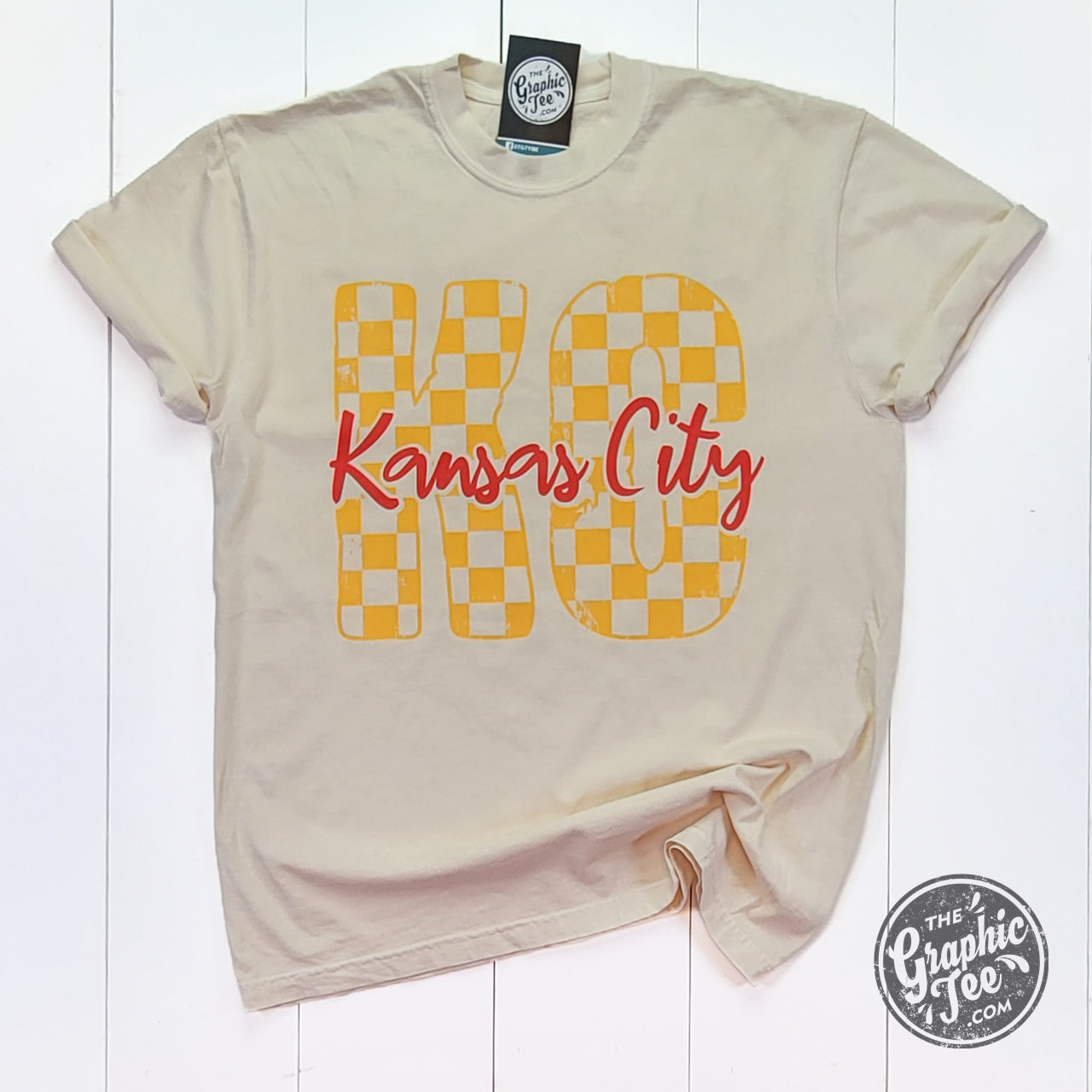 *WHOLESALE* Kansas City Gold Checkerboard Pattern Pigment Dyed Tee