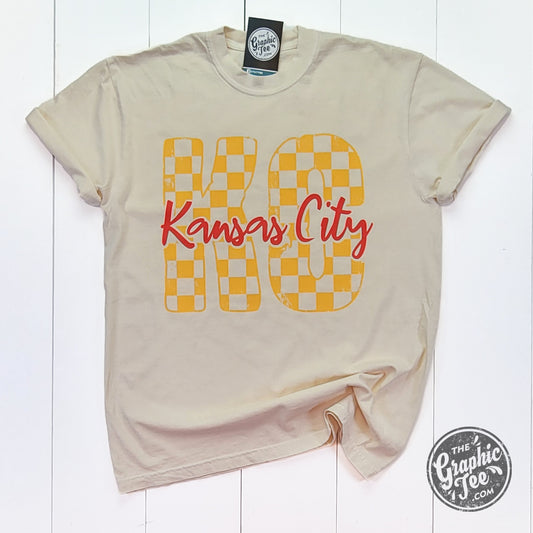 *WHOLESALE* Kansas City Gold Checkerboard Pattern Pigment Dyed Tee