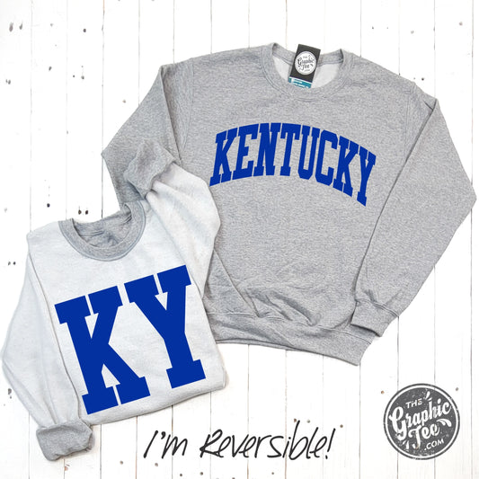 *WHOLESALE* Kentucky Blue Print Reversible Sport Grey Crewneck Sweatshirt