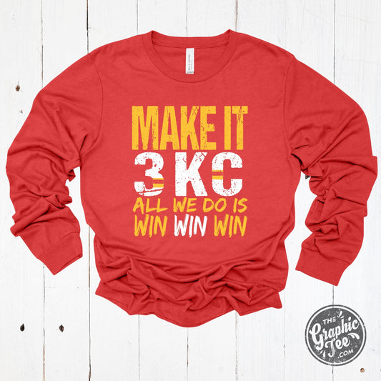 *WHOLESALE* KC Make It 3 All We Do Is Win Win Win Heather Red Long Sleeve Tee