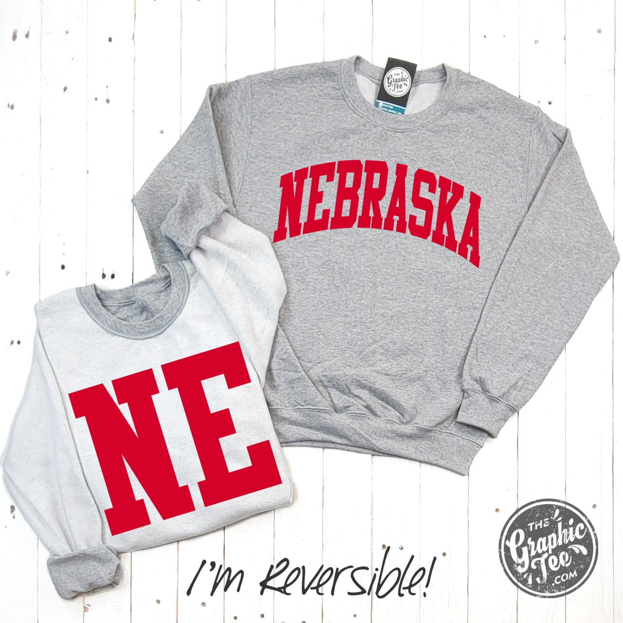 *WHOLESALE* Nebraska Reversible Sport Grey Crewneck Sweatshirt