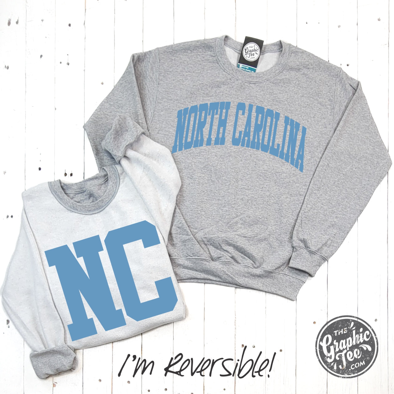 *WHOLESALE* North Carolina Reversible Sport Grey Crewneck Sweatshirt
