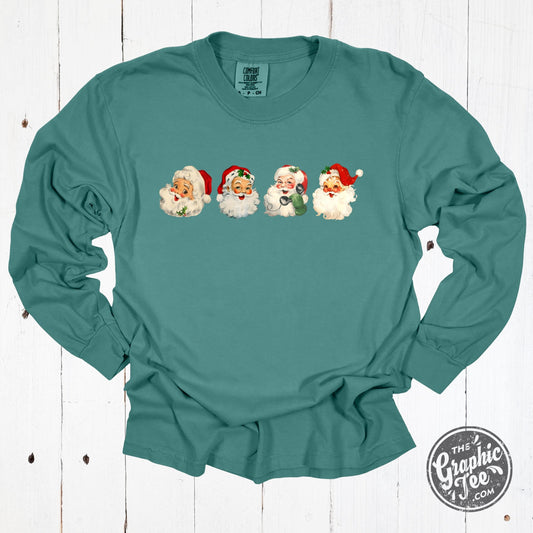 *WHOLESALE* Santa Faces Blue Spruce Long Sleeve Tee