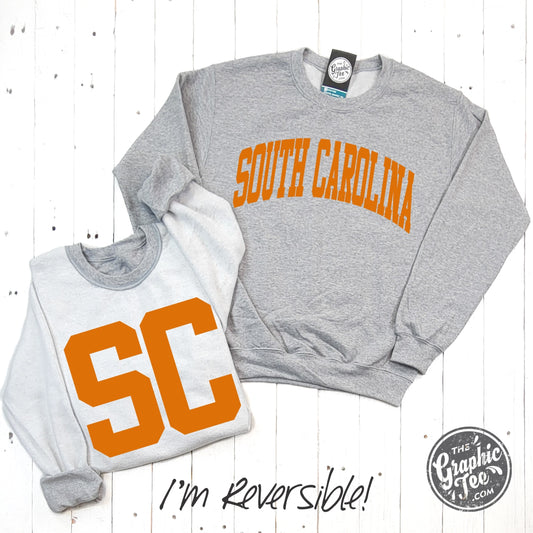 *WHOLESALE* South Carolina Orange Print Reversible Sport Grey Crewneck Sweatshirt