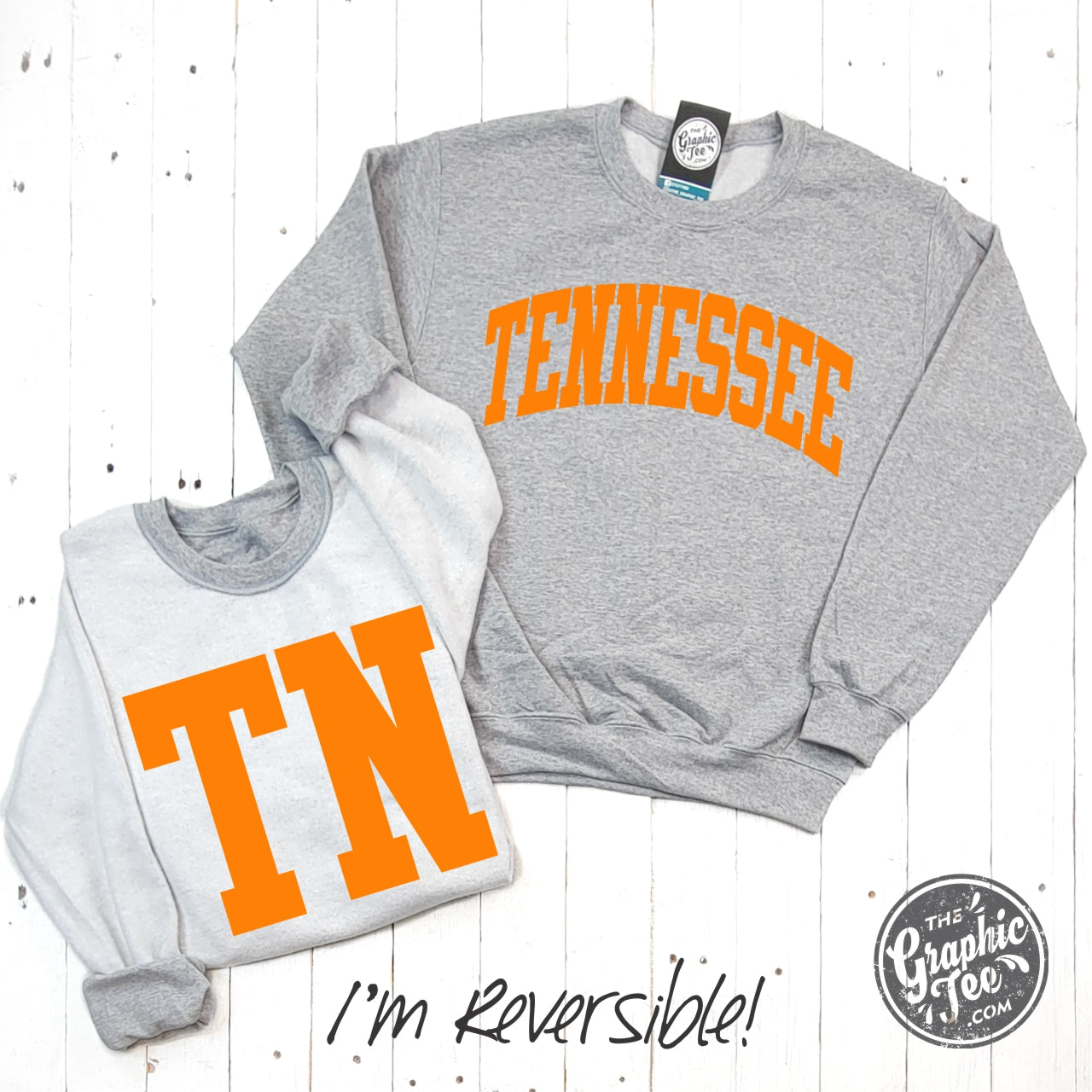 *WHOLESALE* Tennessee Orange Print Reversible Sport Grey Crewneck Sweatshirt