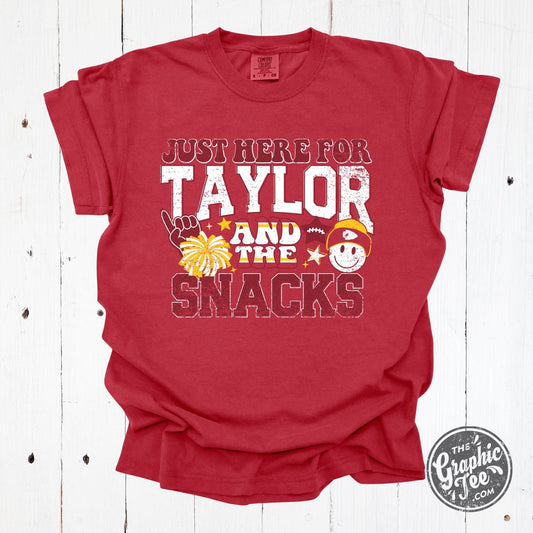 Just Here For Taylor and the Snacks Crimson Fall Comfort Wash Short Sleeve Tee - The Graphic Tee