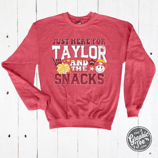 *WHOLESALE* Just Here For Taylor And The Snacks Heather Sport Scarlet Crewneck Sweatshirt