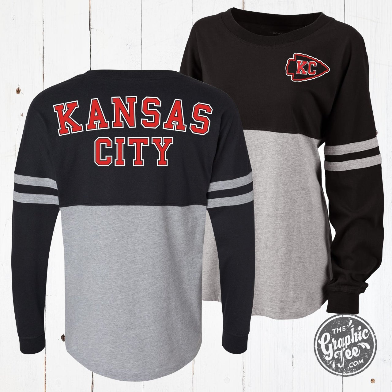 Kansas City Black and Oxford Ladies Pom Pom Jersey - The Graphic Tee