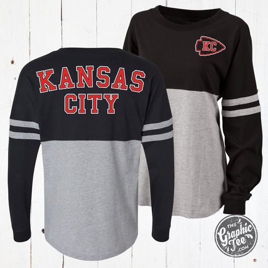 Kansas City Black and Oxford Ladies Pom Pom Jersey - The Graphic Tee