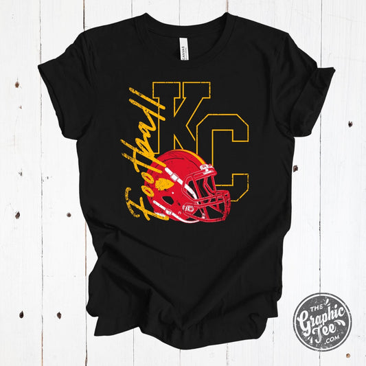 KC Football with Helmet Black Short Sleeve Tee - The Graphic Tee