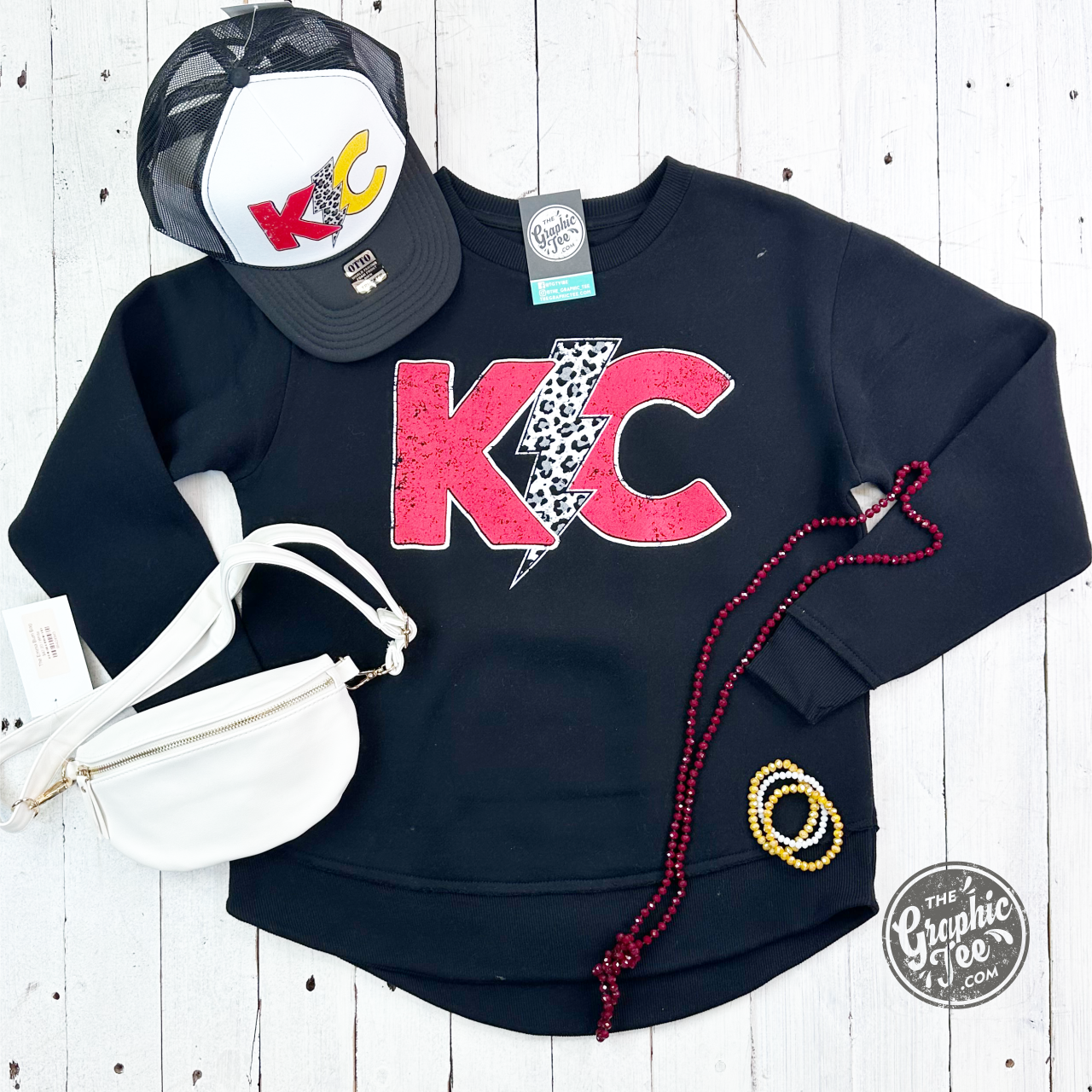 *WHOLESALE* KC Lightning Bolt Black Curved Hem Women's Fleece Sweatshirt